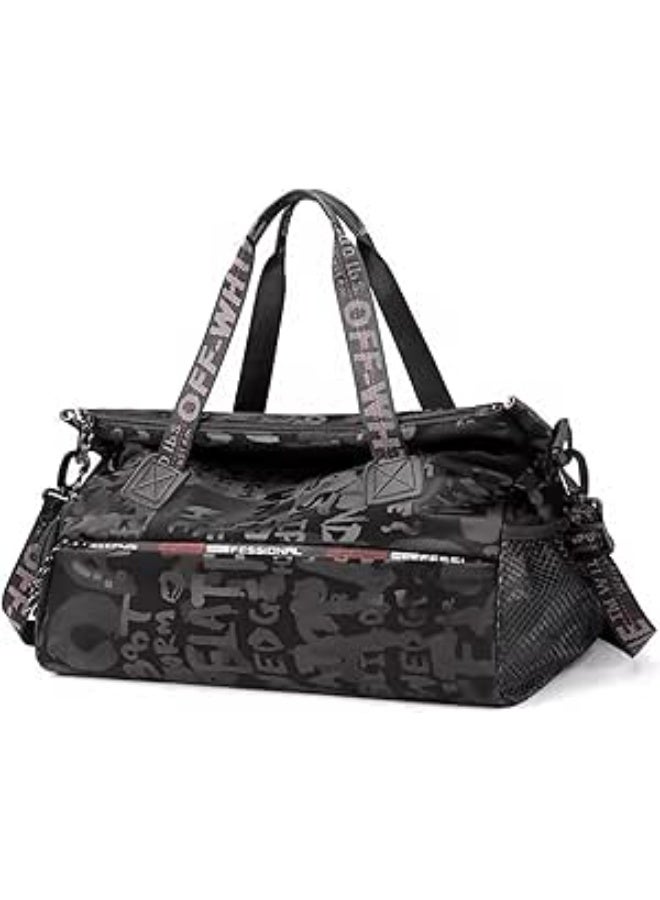 OFF-WHITE Water Resistant Travel Duffel Bag for Men & Women | Convertible Travel & Sports Backpack with Shoe Compartment & Easy Front Pocket | Travel Luggage Bags-Black - Image 1